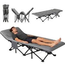 JM VAAL Cama plegable de algodón 180x65 cm portátil, estructura reforzada cómoda y ligera, fácil de guardar y transportar. Ideal para acampar, playa, visitas en casa y uso diario. Resistente y compacta. - Gris - Ver 3