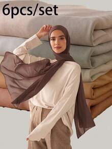 Khăn trùm đầu chiffon nhiều màu - 6 chiếc/bộ