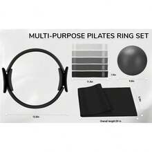 Pilates Ring Set – 14-Inch Anti-Deformation Magic Ring With Soft Handle, Mini Ball, 5 Resistance Bands, User Guide, Home Pilates Equipment - Black - View 2