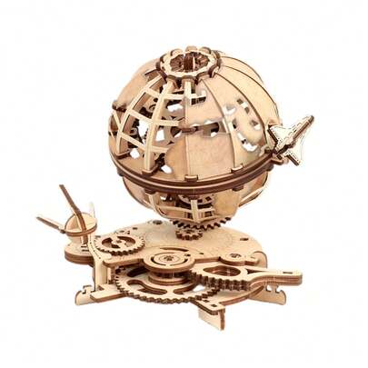 Rompecabezas 3D Globo Terráqueo Mecánico Modelo de Madera para Adultos Kit de Construcción STEM DIY, Regalo Único para Adolescentes