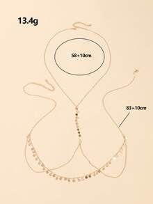 1pc Fashionable Sexy Party Style Circular Pendant Necklace Waist Chain X-Shaped Body Chain Top, Random Quantity Of Circular Pendants Based On Length - Gold - View 5