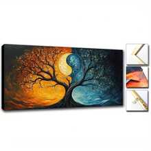 2D Flat - 1pc Large Framed Canvas Wall Art | Posters & Prints | Painting | Large Modern Yin Yang Wall - Framed Oil Painting Canvas With Yin Yang Symbol, Minimalist Chinese Balance Symbol, Horizontal For Living Room, Bedroom, Office Decor - 50x100cm/20x40Inch Ink Canvas In Frame - 111 - View 2