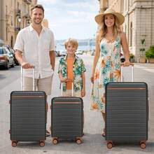 Set di valigie rigide da 3 pezzi, PC+ABS, leggere, bagaglio a mano da 20 pollici, bagaglio da stiva da 24 pollici, bagaglio da viaggio grande da 28 pollici con ruote girevoli a 360°, lucchetto a combinazione, maniglia telescopica, valigia da viaggio business/vacanza per donna, uomo e unisex - Grigio - Visualizzare 2