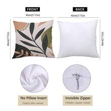 4件套简约抽象波西米亚风叶子几何图案抱枕套，单面印花桃绒面料，尺寸分别为45*45/50*50/40*40厘米，适用于现代简约沙发客厅装饰，亦可作为礼物或派对装饰。 - 彩色 - 查看 2