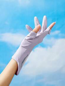 1 双女士中长款防晒手套，透气防滑，适合驾驶、骑行等户外运动，露指设计，带翻盖，夏季款 - 彩色 - 查看 6