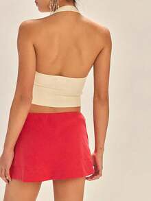 Womens Cotton Linen Skorts Casual Cute A-Line Mini Skirts With Ruffle Inner Waistband Hot GIrls Summer Beach Vacation Outfits Street And Daily Wear - 紅色 - 查看 2