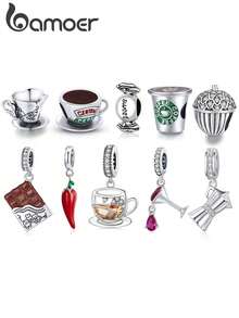 bamoer 1pc 925 Sterling Silver Coffee Cup Pendant, Chocolate Cup Pepper Bead Enamel Sugar Pendant, Compatible With Original Bracelet & Necklace Jewelry - Silver - View 2