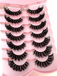 7 Pairs DD Curl Russian Lashes, Thick & Curly 3D Faux Mink Cat Eye Lashes, 8D Fluffy Lash Extensions For Eye Makeup - Black - View 3