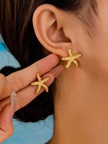 1 Pair Versatile Retro Starfish Earrings - Golden - View 6