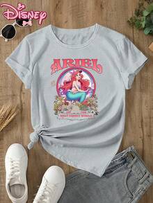 Disney Women's T-Shirt,Disney Ladies T-Shirt Featuring Classic Disney ARIEL Princesses Patterns, Made Of Soft, Comfortable And Durable Fabric. A Spring/Summer Round-Neck Short-Sleeved T-Shirt, Suitable For Daily Wear, Shopping,St. Patrick's Day, Traveling And Party Outfits. Also A Wonderful Gift,Multiple Colors Are Available For Selection. - Xám - Xem 1