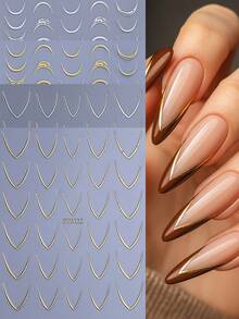 4 miếng dán móng tay kiểu Pháp màu vàng và bạc, decal nghệ thuật móng tay kiểu Pháp 3D kim loại, đồ trang trí móng tay tự dính thiết kế tối giản, dụng cụ làm móng. - Nhiều màu - Xem 3