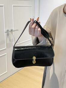 French Retro Clasp Small Square Bag, New Fashionable Personalized INS Underarm Bag, Stylish Shoulder Bag - Black - View 8
