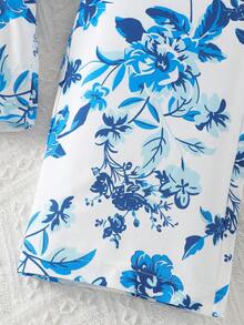 Girls' Bohemian Floral Print Ruffle Jumpsuit, Suitable For Outings, Parties, Holidays, Children's Summer Wear - Royal Blue - View 7