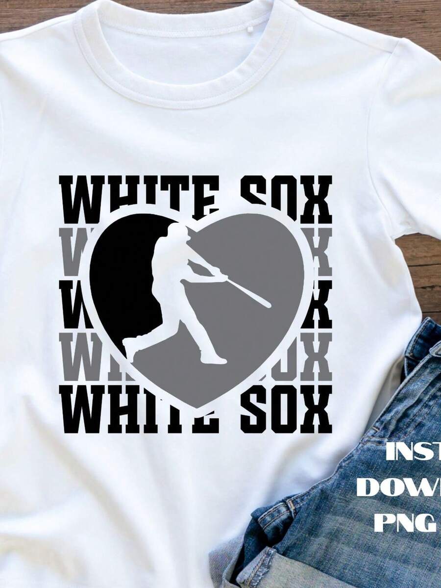 White Sox PNG SVG Baseball Heart Logo Digital Download - trắng - Xem 1