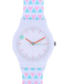 1 pieza Correa geométrica triangular blanca, esfera de trébol de cuatro hojas, reloj de niños a prueba de agua de gelatina, estilo INS, reloj de moda para estudiantes niñas, regalo para adolescentes - Blanco - Ver 2
