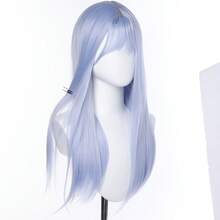 24 Inch Long Straight Light Blue Wig With Bangs, Synthetic Women's Natural Lolita Cosplay Fashion Youthful Big Wave Long Curly Full Wig - Dusty Blue - View 10