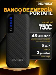 Esta batería externa portátil de 7500 mAh es compatible con los protocolos de carga rápida PD3.0 y QC4.0. Cuenta con tres puertos USB-C, funciones de linterna y carga de teléfonos móviles, y es compatible con todos los teléfonos móviles. - Negro - Ver 1