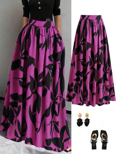 EARO تنورة نسائية ذات خصر عالي وطبعة زهرية على شكل A، فستان صيفي للعطلات