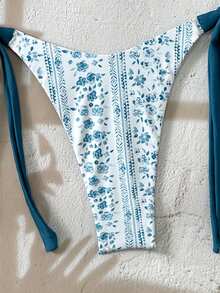 Bộ bikini in họa tiết hoa - Quần bơi cạp thấp có dây buộc điều chỉnh | Lý tưởng cho kỳ nghỉ biển, thư giãn bên hồ bơi và du lịch mùa hè - Màu xanh lam - Xem 5