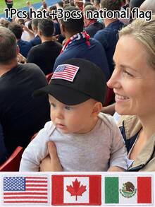 1pc Baby World Cup 2026 Host Nations Hat Set - 3-In-1 Bundle With Soft USA Mexico Canada Flag Patches - Skin-Friendly Infant Baseball Cap - Multicolor - View 2