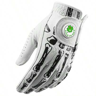  FINGER TEN Cabretta 真皮男士高尔夫手套，带球位标记，1 只装，左手款，时尚独特的骨形设计，高级奢华触感，为每位右手高尔夫球手提供稳固的抓握力。