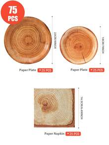 1 Set Log-Shaped Disposable Plates, Napkins And Cups For 25 Guests, Suitable For Birthday Party, Family Picnic And Other Activities - Multicolor - View 12