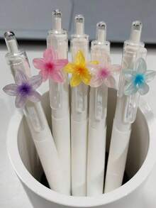 5支/套 0.5mm黑色墨水笔，雏菊图案，书写流畅，创意文具套装，适合日常办公或送礼，时尚笔套装，采用耐用轻便塑料制成，多支装，是办公人士和送礼者的理想之选。 - 花朵 - 查看 3