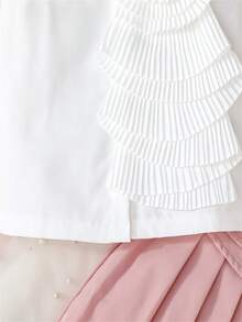 2件套女婴碎花无袖立领上衣和百褶口袋裙休闲套装，春夏款 - 粉色 - 查看 7