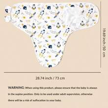 1pc Infant Soft & Cozy Cotton Rocket & Spaceship Pattern Anti-Startle Swaddle Blanket, Adjustable Hook And Loop Wrap Suitable For Newborn Daily Use - Multicolor - View 2