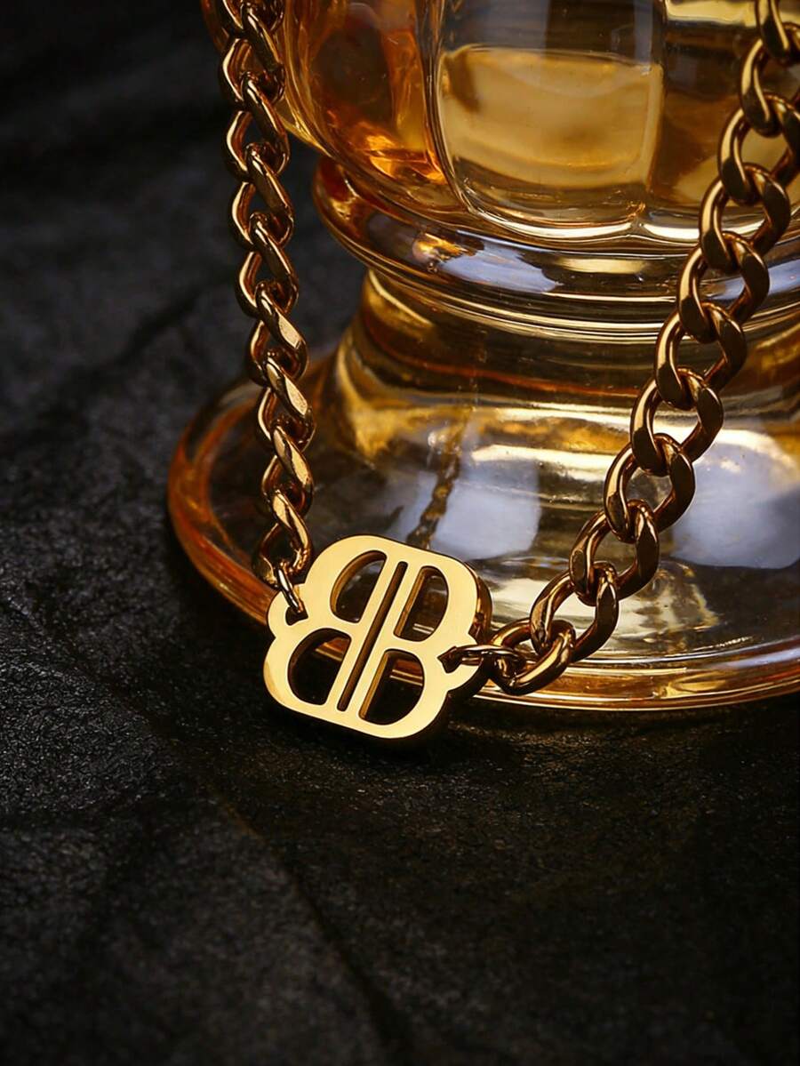 1 pieza Pulsera con letra B de diseño de nicho de lujo, pulsera versátil y ajustable de moda, pulsera con letra de estilo punk retro - Pulsera con la letra B - Ver 1