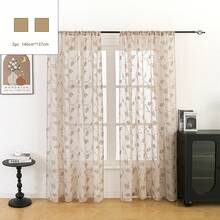 1片/2片藤蔓叶子刺绣薄纱窗帘，半透明家居窗户装饰，房间装饰 - 卡其色 - 查看 14