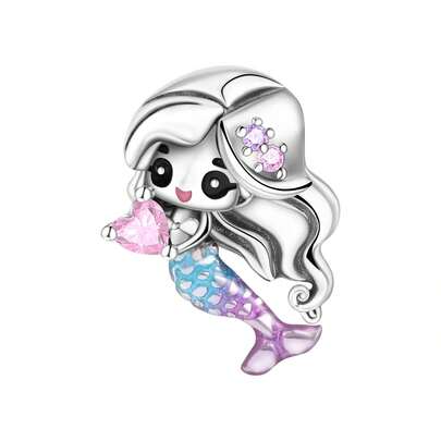 CYMYSS 1pc Cute Cartoon Style Cubic Zirconia Inlaid Delicate Heart & Fish Tail Detail Mermaid Pendant, Women's Jewelry Gift For Valentine's Day/Birthday
