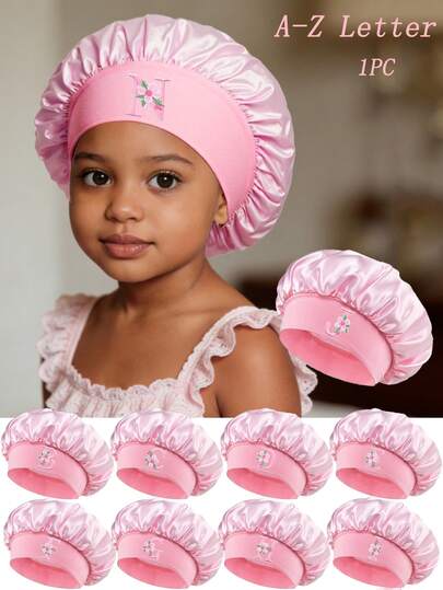 1个儿童26字母缎面光滑睡眠帽，时尚舒适透气防滑日常护发帽，适合幼儿和儿童