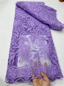 5码高品质非洲网纱蕾丝面料，1码薄款刺绣网纱蕾丝面料，新款设计，适用于尼日利亚派对、晚礼服、婚纱、家居装饰DIY工艺品，红色、白色、紫色、蓝色 - A - 查看 5