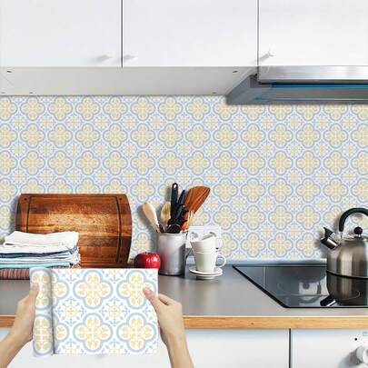 1pc Patterned Kitchen Wall Sticker, Modern Self-Adhesive Removable PVC Flat Wall Decal, Suitable For Home, Kitchen, Room, Wall Decoration