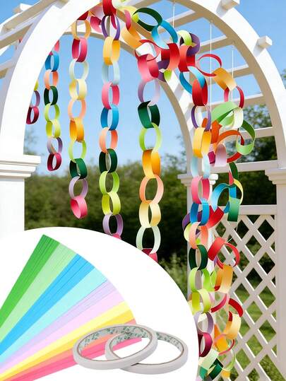 10-Color Mixed Self-Adhesive Paper Chain Set, Smooth Paper Rings For DIY Wreaths & Hangings; Birthday Party Streamers/Hanging Decorations, Wedding Party Ceiling Decor, Mother's Day Themed Decor, Graduation Ceremony Streamers, Graduation DIY Hanging Decorations, Baby Shower Party Decor, Spring/Summer Party Decorations, Bachelorette Party Streamers