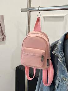 Mochila ligera y resistente al agua de nailon, mochila pequeña de moda para uso al aire desplazamientos, versátil mochila escolar para estudiantes - Rosa - Ver 2