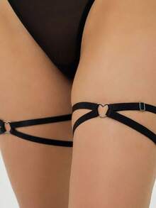 2 piezas Ligas elásticas ajustables antideslizantes con forma de corazón, bandas para el muslo de estilo gótico Y2K negras para mujeres - A - Ver 4