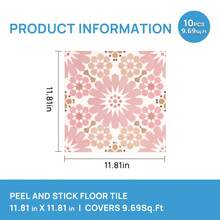 WoStick 10pcs 11.81"X11.81" Removable Self-Adhesive Waterproof Floor Stickers, Suitable For Rental Bedroom Laundry Room, Moroccan Pattern - Patterned Tile Flooring - View 16