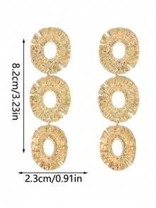 1 Pair Oval Multi-Layer Alloy Dangle Earrings For Women, Vintage Fashionable Metal Stainless Steel Long Drop Earrings, Suitable For Daily Wear And Party Occasions - Yellow Gold - View 7