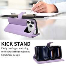 1个真皮翻盖钱包式手机壳,兼容 17 Pro Max/Galaxy A56,简约时尚手机保护套 - 紫色 - 查看 5