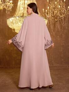 Đầm dạ hội thanh lịch bằng vải satin đính sequin dáng dài cổ tròn dành cho nữ cỡ lớn SUPGIR, màu hồng xuân. - Hồng - Xem 2