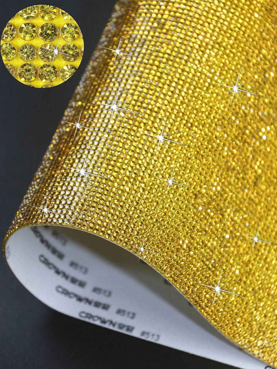 1pc Shiny Crystal Rhinestone Sticker, DIY Decor For Car, Furniture, Cup, Photo Frame, Self-Adhesive Glitter Jewel Sticker, Suitable For Car Decoration, 4.45 X 9.37 Inch/8.96 X 9.37 Inch/9.37/12 Inch (Gold) - Golden Yellow - View 1