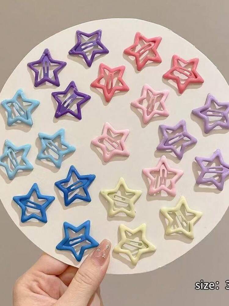 Kit Of 10 To 120 Pieces Of Colorful Or Silver Star Hair Clips For Side Bangs, Girls' And Children's Fashion For The School Season. - Multicolor - View 1