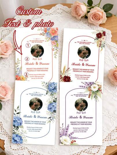 Customized Wedding Invitation Cards, Customized Photo Cards, Wedding Greeting Cards, Wedding Invitations, Customizable With Photos, Names, Date And Venue Information
