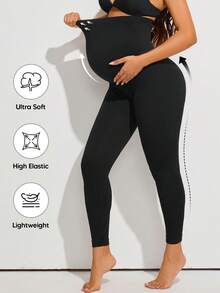 Women's Solid Color High Elasticity Maternity Leggings With Abdominal Support - Black - View 4