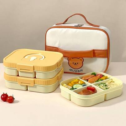 Portable Rectangular Plastic Lunch Box With Handle, Microwave Heatable Bento Box, Sealed Leak Proof Fruit Salad Food Container, Reusable Large Capacity Compartment Lunch Container, Suitable For Students Adults To Use In School, Office, Outdoor Camping, Picnick, Travel, Back To School ﻿