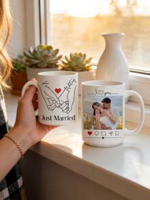 1pc Personalized Mug With Name And Hand-Drawn Heart Line Design, Couple's Customized Gift, Wedding Memento, Engagement Gift, Newlywed Anniversary Coffee Cup, Wedding Keepsake - Multicolor 7 - View 5