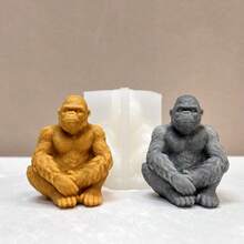 树脂硅胶模具，逼真大猩猩硅胶模具，DIY家居装饰摆件模具，适用于环氧树脂、香薰蜡烛、石膏、水泥、软陶等材料，手工硅胶模具，用于制作树脂蜡烛，工艺品材料，3D模具 - 猩猩矽膠模具 - 查看 2