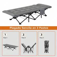 JM VAAL Cama plegable de algodón 180x65 cm portátil, estructura reforzada cómoda y ligera, fácil de guardar y transportar. Ideal para acampar, playa, visitas en casa y uso diario. Resistente y compacta. - Gris - Ver 2